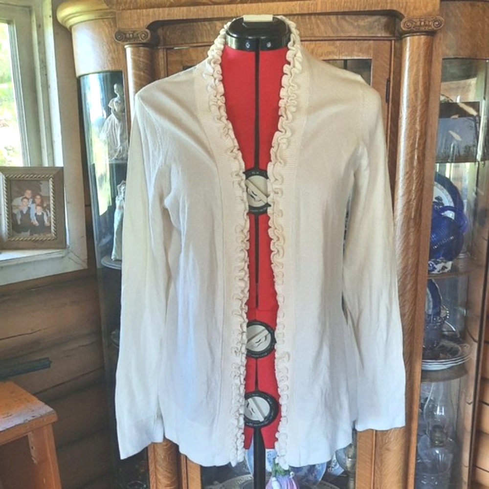 4 For $10 - Cream cardigan/sweater with‎ ruffled edges